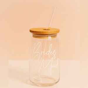 Bridesmaid Glass Tumbler with Bamboo Lid